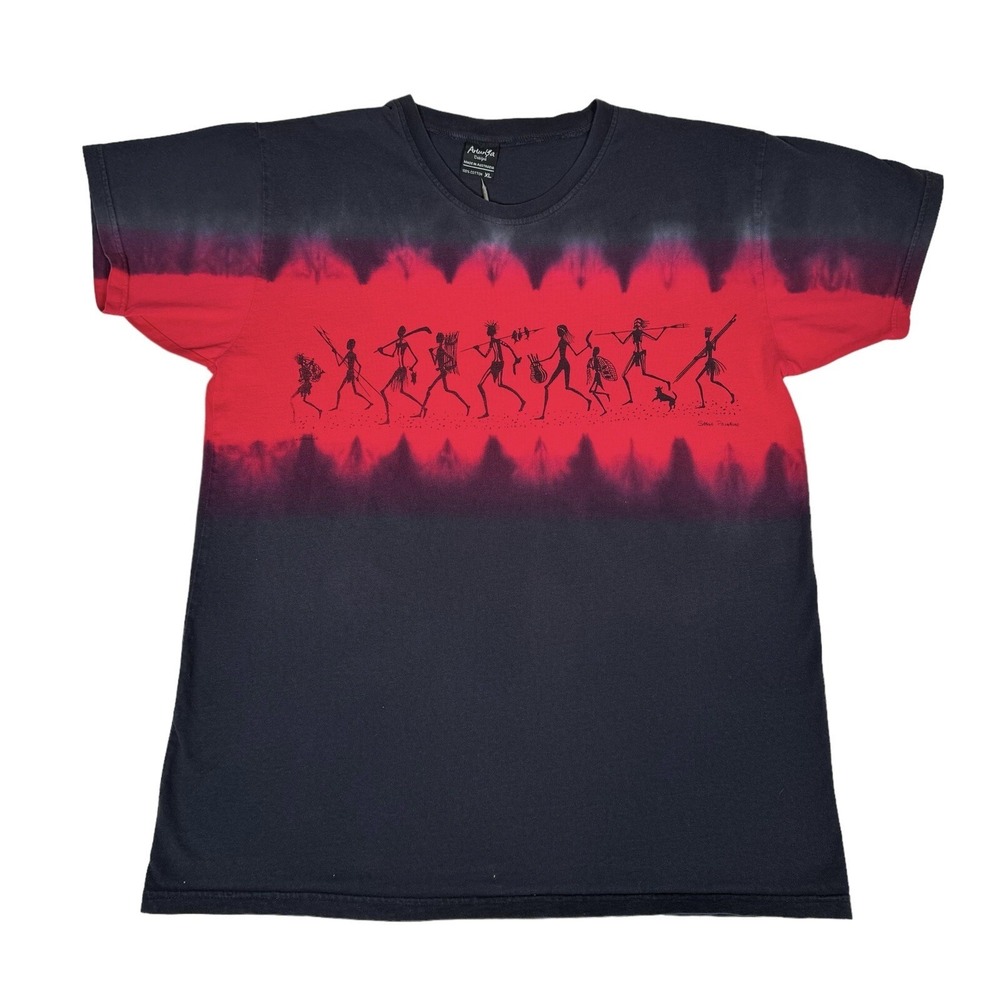 Purely Australian Black Red Tribal T Shirt Mens L/XL Aztec - Steve Painting